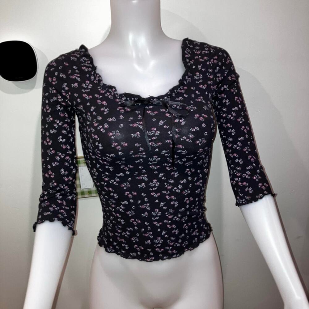 Vintage 90s y2k mesh floral milkmaid blouse clockhouse - Picture 3 of 7